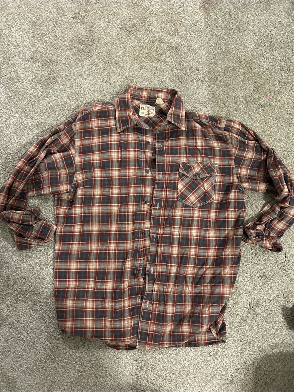 RedHead Men's Plaid Button-Down Shirt in Red and Brown
